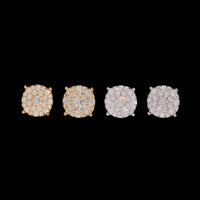 Pendientes de botón redondos de racimo pavé con diamantes creados en laboratorio – oro de 14k