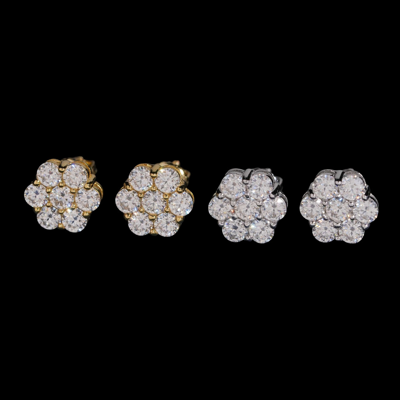 Aretes de ramillete tipo pavé de flores con diamante de laboratorio – Oro de 14k