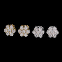 Aretes de ramillete tipo pavé de flores con diamante de laboratorio – Oro de 14k