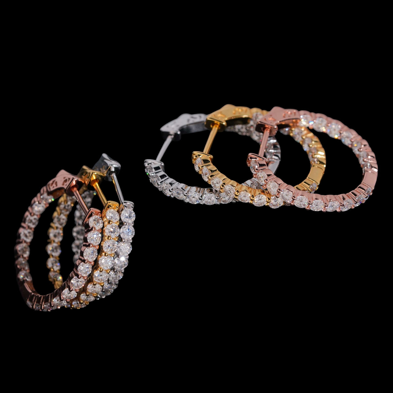 Pendientes de aro lineales Pavé de diamantes cultivados – Oro de 14k