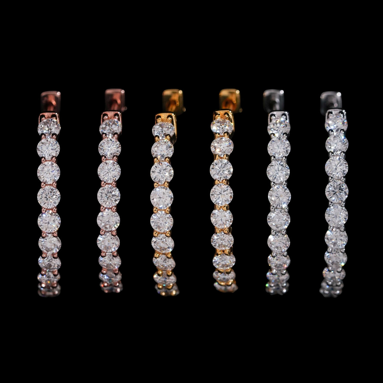 Pendientes de aro lineales Pavé de diamantes cultivados – Oro de 14k