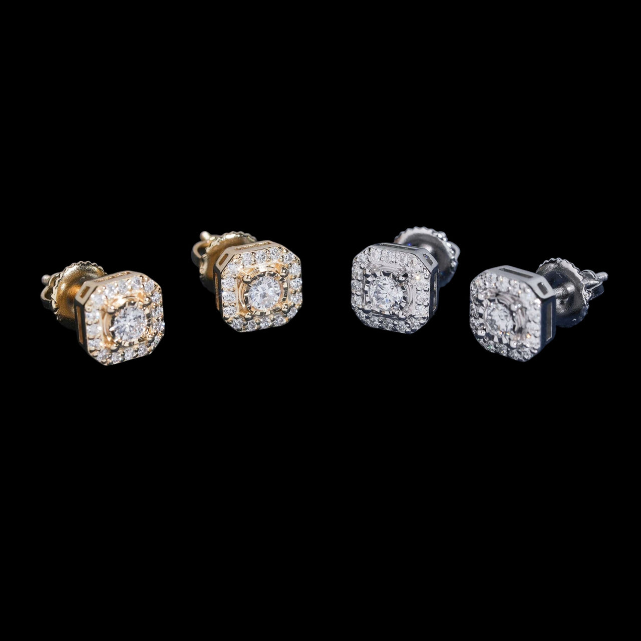 Aretes cuadrados tipo pavé con halo y diamantes creados en laboratorio – Oro de 14k