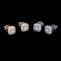 Aretes cuadrados tipo pavé con halo y diamantes creados en laboratorio – Oro de 14k