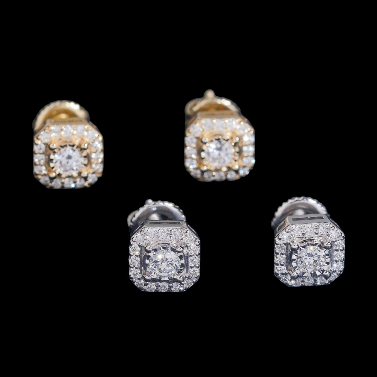 Aretes cuadrados tipo pavé con halo y diamantes creados en laboratorio – Oro de 14k
