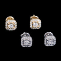 Aretes cuadrados tipo pavé con halo y diamantes creados en laboratorio – Oro de 14k