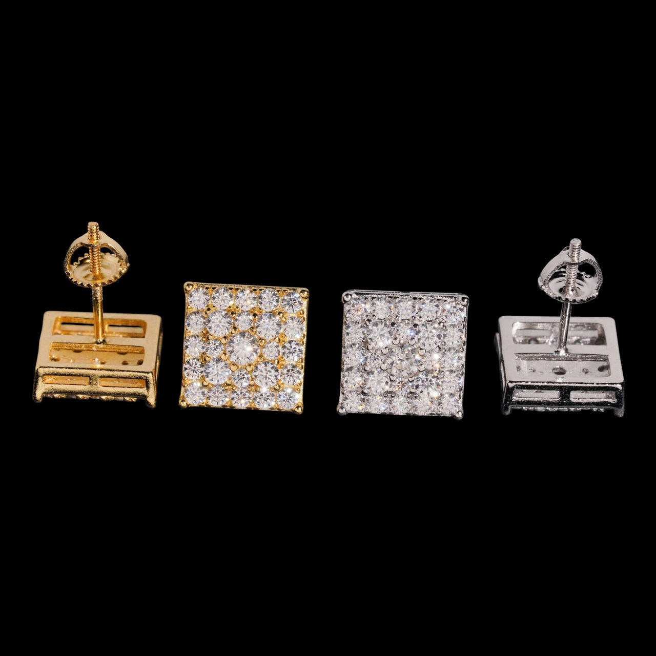 Aretes cuadrados tipo pavé con halo y diamantes creados en laboratorio – Oro de 14k