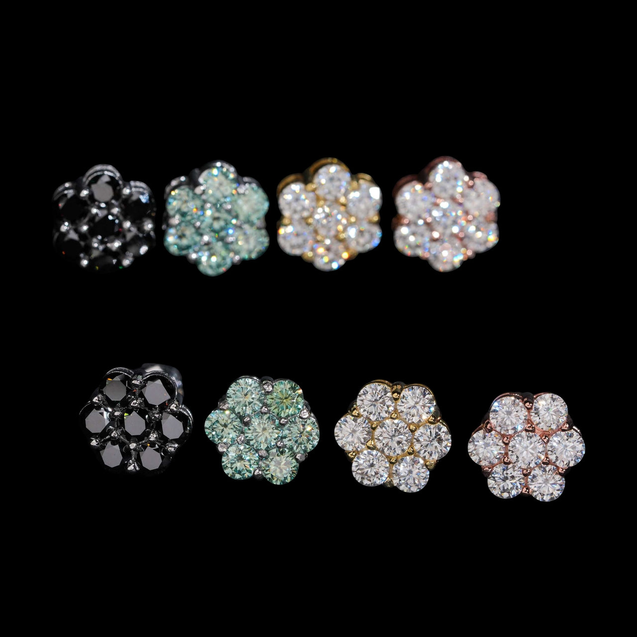 Aretes de ramillete tipo pavé de flores con diamante de laboratorio – Oro de 14k