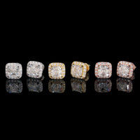 Pendientes de botón con pavé y halo de diamantes de laboratorio de corte Asscher cuadrado - Oro de 14k