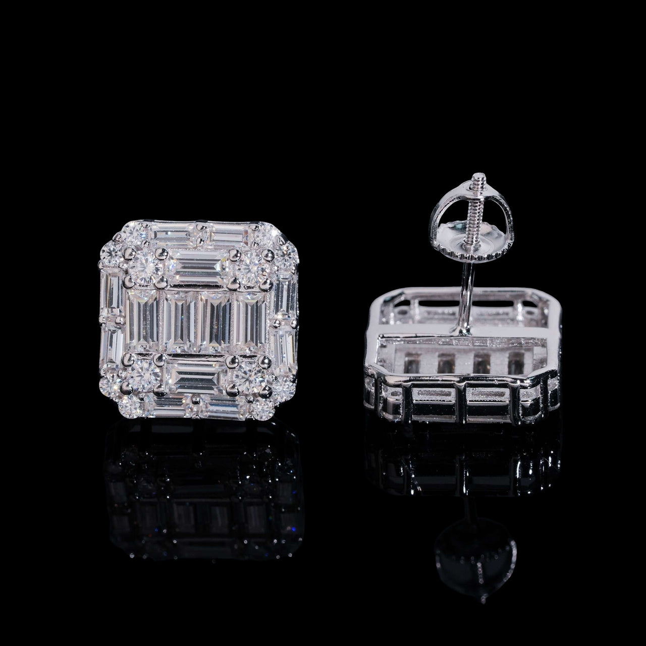 Pendientes de botón cuadrados Baguette Pavé de diamante de laboratorio – Oro de 14k