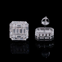Pendientes de botón cuadrados Baguette Pavé de diamante de laboratorio – Oro de 14k