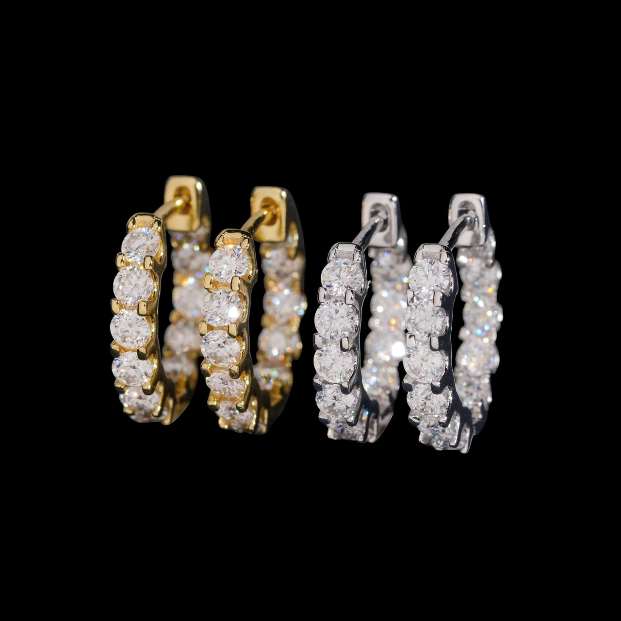 Aretes de aro de pavé de una sola fila con diamantes creados – Oro de 14k