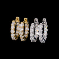 Aretes de aro de pavé de una sola fila con diamantes creados – Oro de 14k