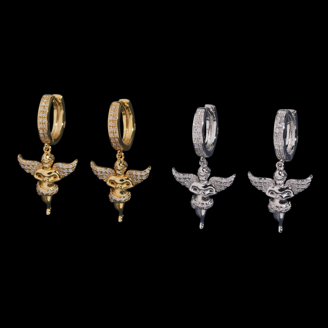 Pendientes de aro Angel Pavé con diamantes de laboratorio – Oro de 14k