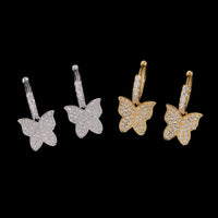 Pendientes de aro pavé de mariposa con diamante de laboratorio - Oro de 14k