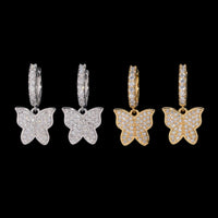 Pendientes de aro pavé de mariposa con diamante de laboratorio - Oro de 14k