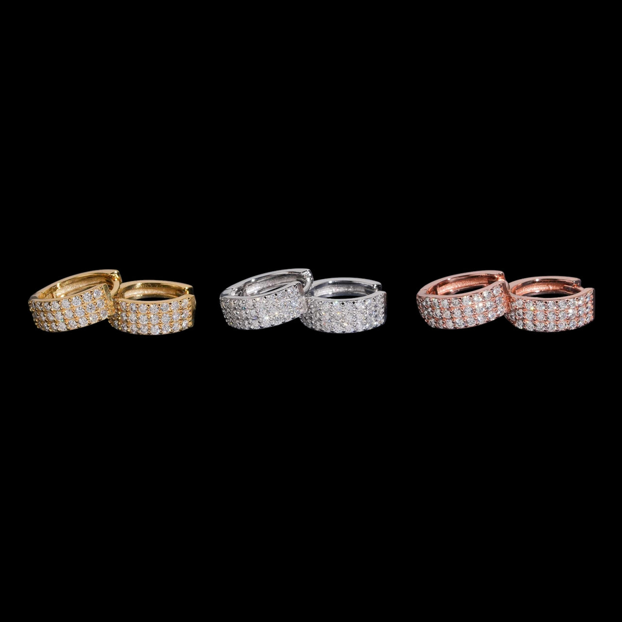 Pendientes de Aro Rectangulares de Varias Filas con Pavé de Diamantes de Laboratorio - Oro de 14k