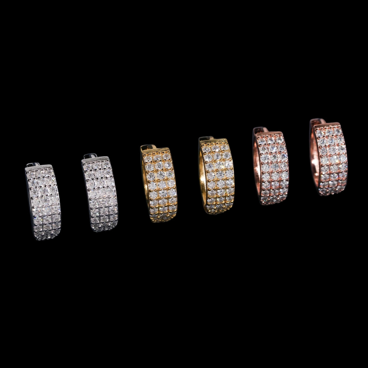 Pendientes de Aro Rectangulares de Varias Filas con Pavé de Diamantes de Laboratorio - Oro de 14k