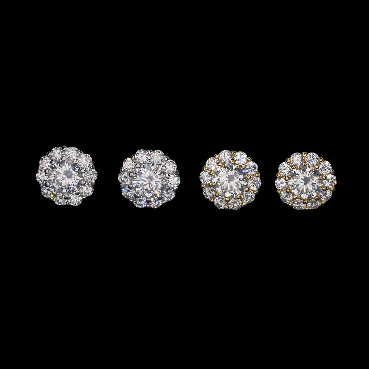 Pendientes de botón redondos de racimo pavé con diamantes creados en laboratorio – oro de 14k