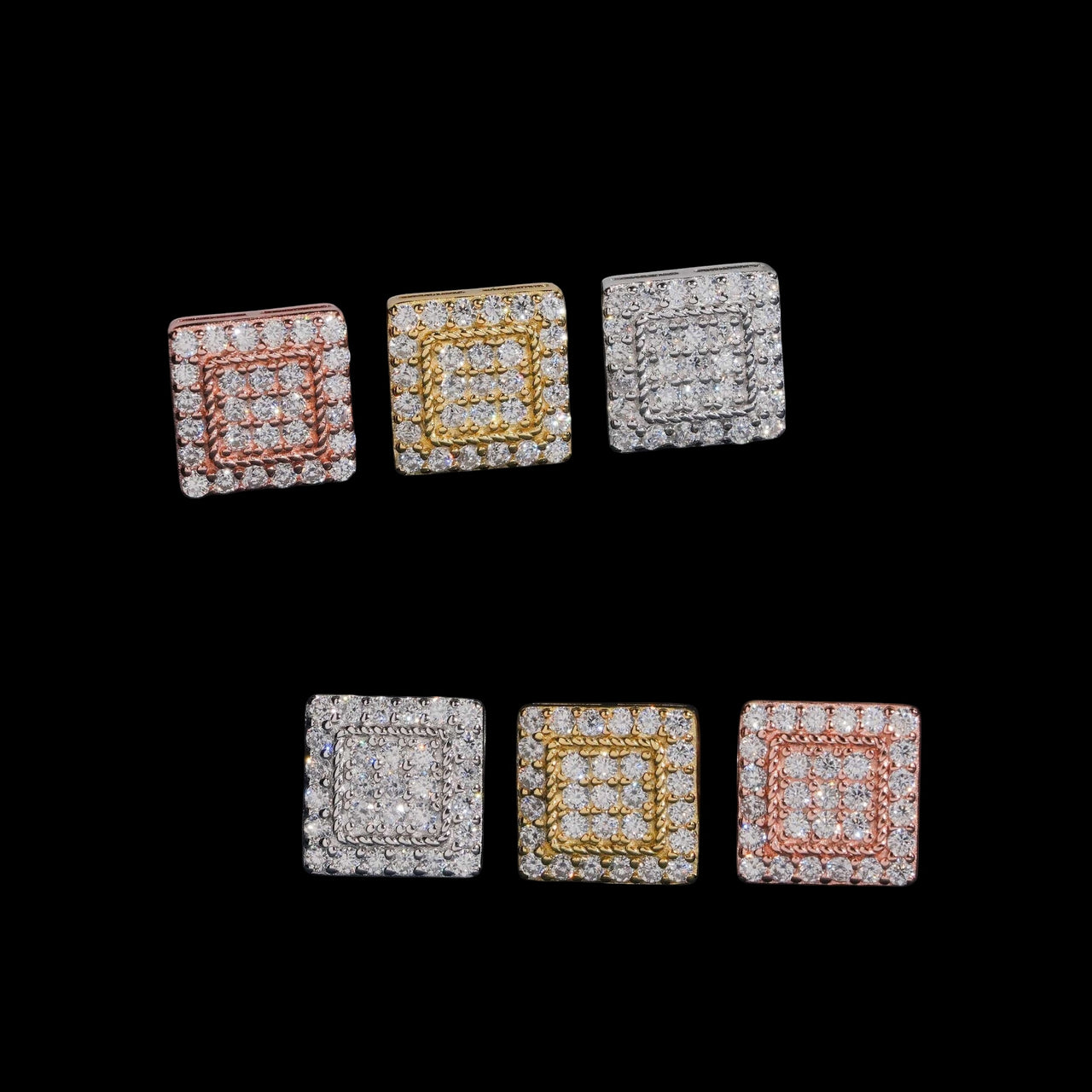 Aretes de oro de 14k con diamantes de laboratorio y montura pavé cuadrada