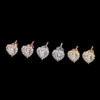 Pendientes de botón halo pavé en forma de corazón con diamantes de laboratorio – Oro de 14k