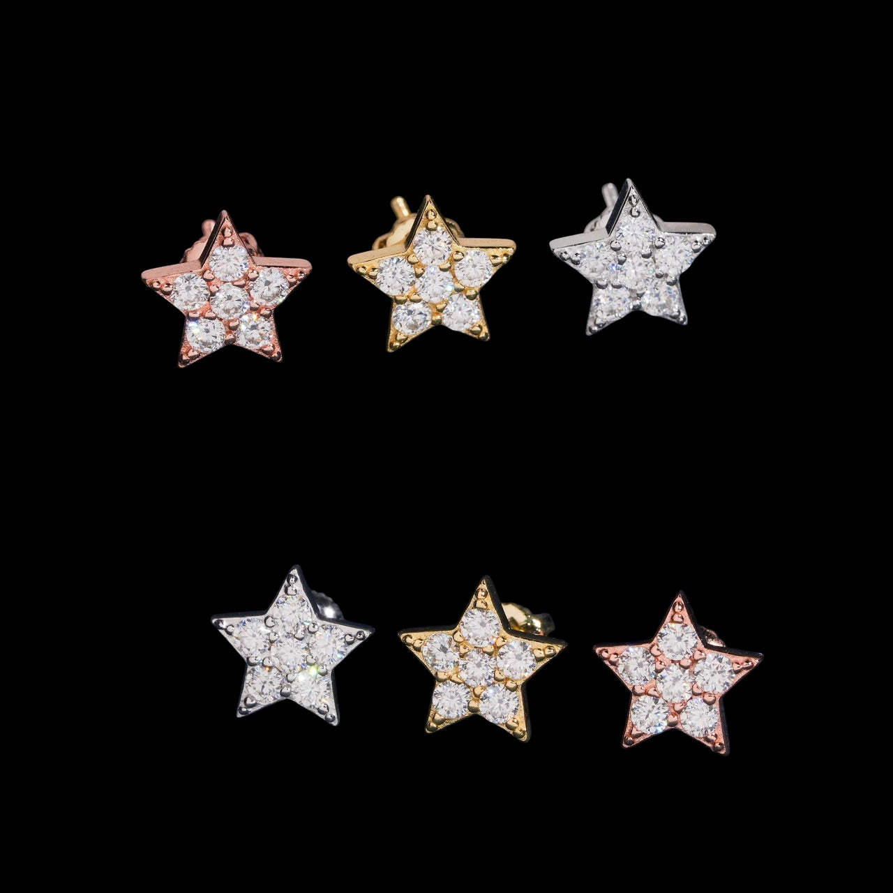 Pendientes de botón Star Pavé con diamantes de laboratorio – Oro de 14 quilates