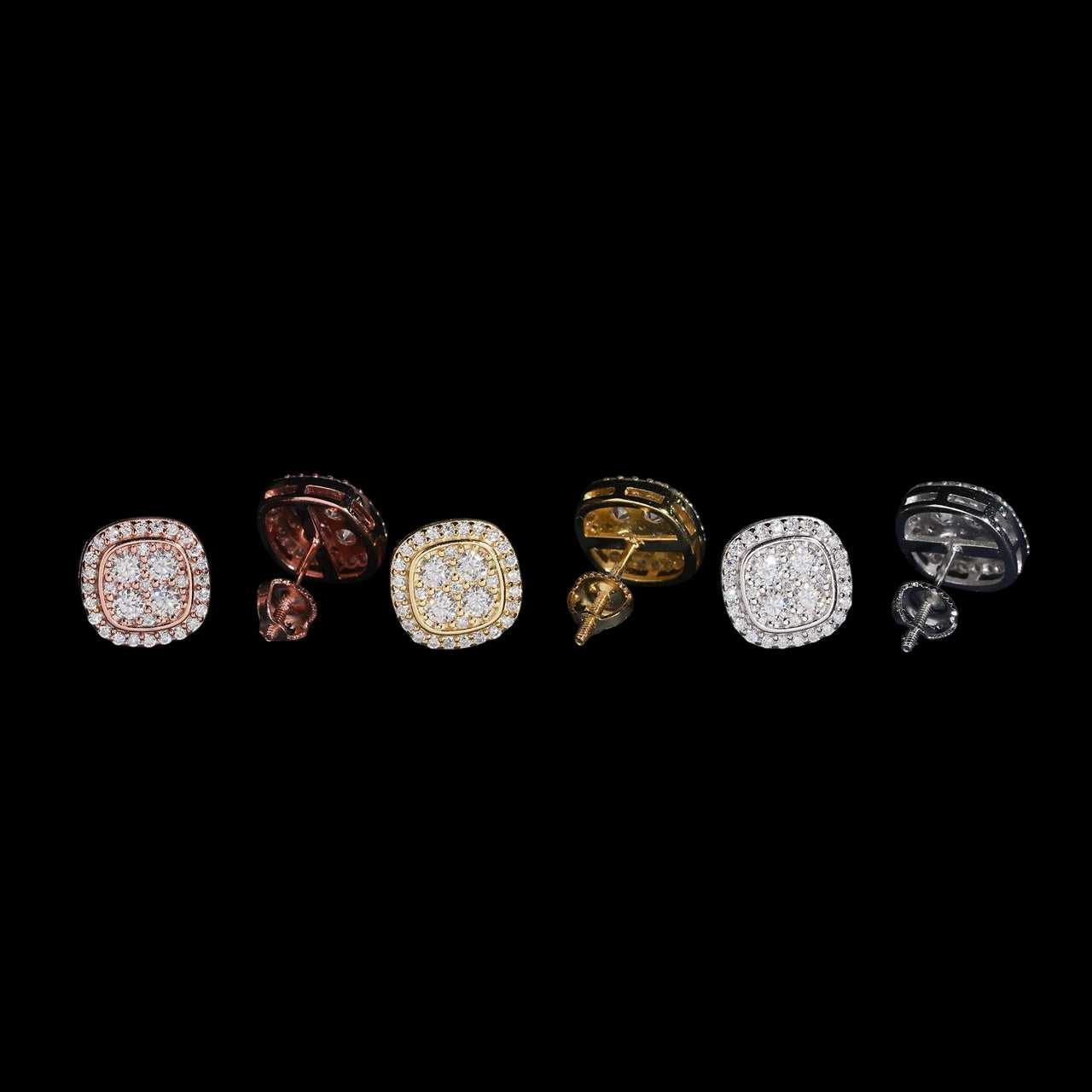 Pendientes de botón cuadrados con pavé de racimo de diamantes de laboratorio – Oro de 14k