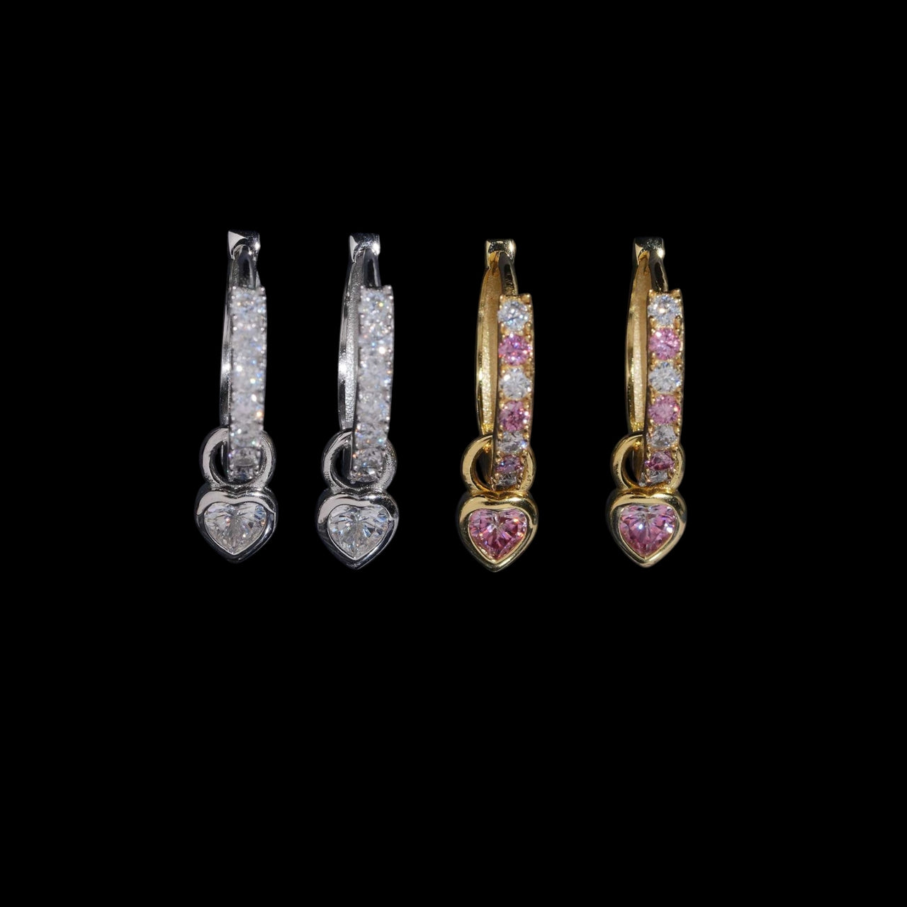 Pendientes de aro con diseño de corazón colgante con pavé de diamantes de laboratorio – Oro de 14k