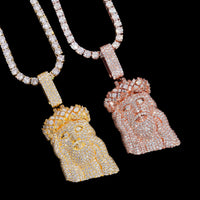 Colgante de Jesús con corona de espinas de formas múltiples con diamantes de laboratorio – Oro de 14k