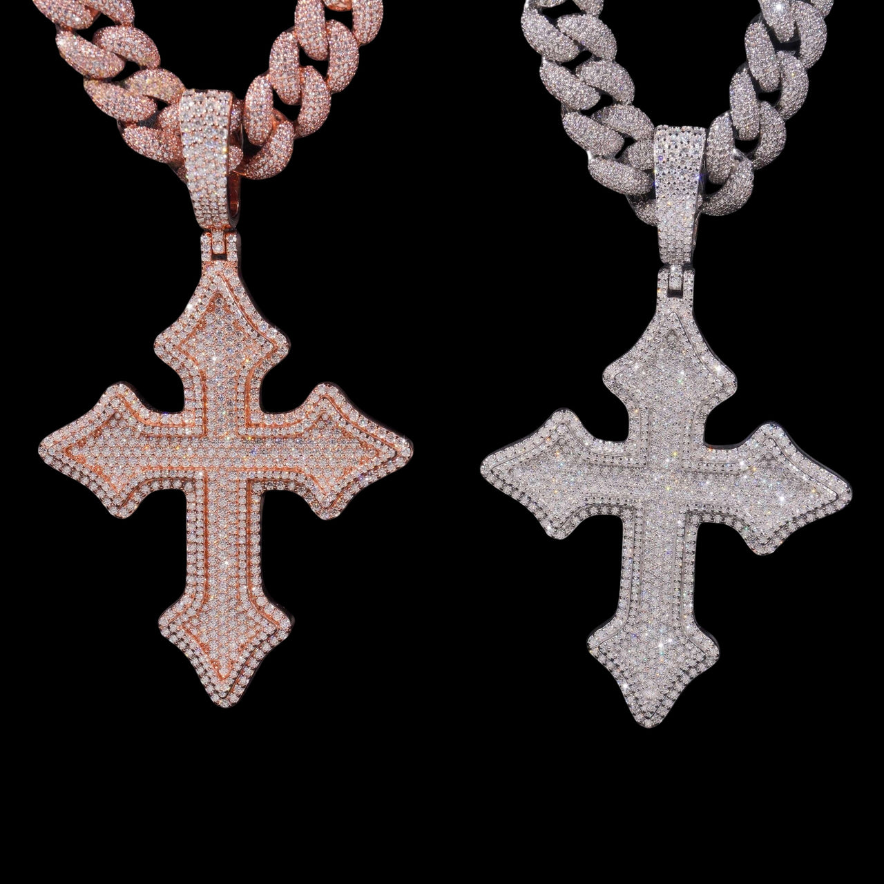 Colgante de Cruz Pesado y Ornamentado con Diamantes Creados en Laboratorio – Oro de 14k