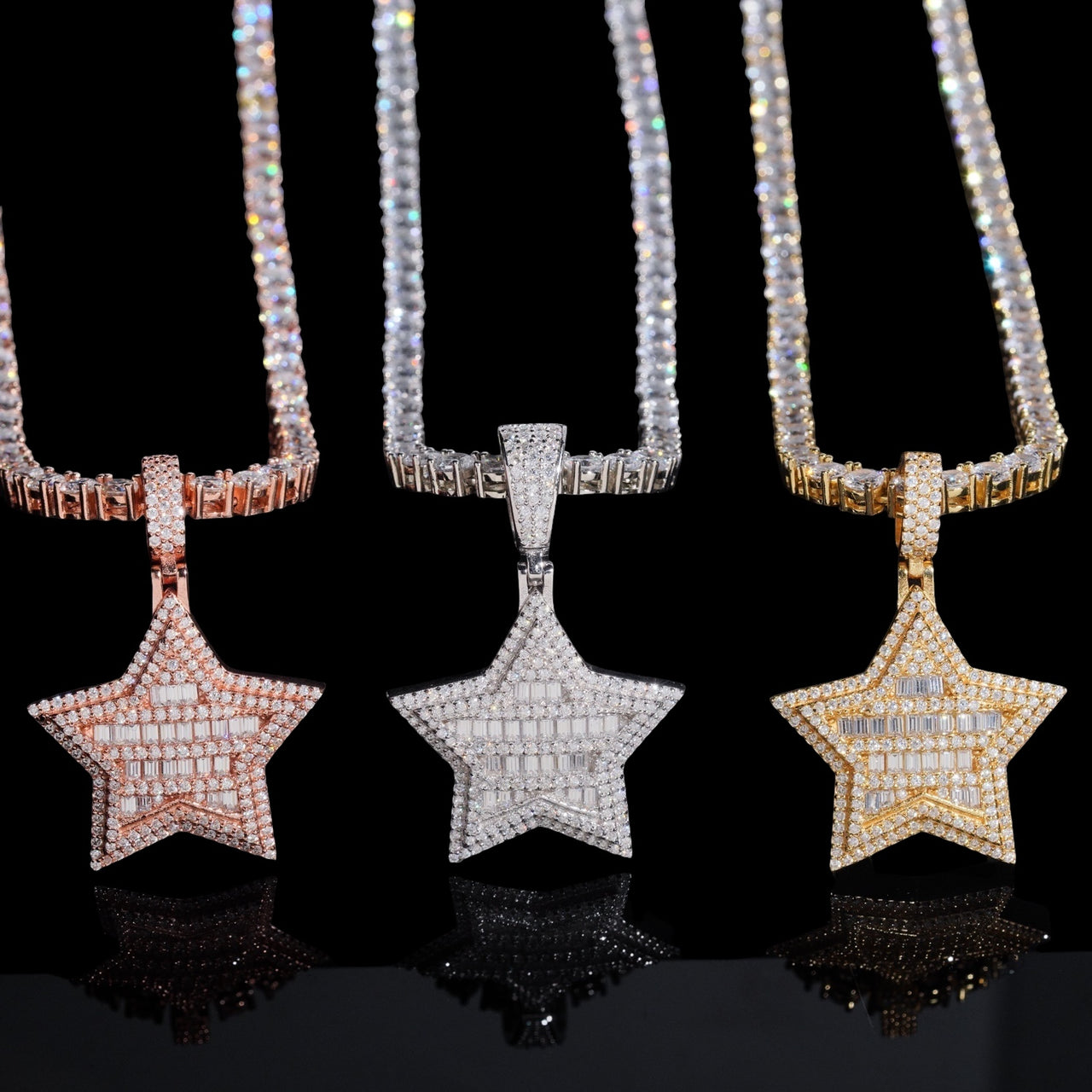 Colgante de estrella de baguette con diamante de laboratorio – Oro de 14k