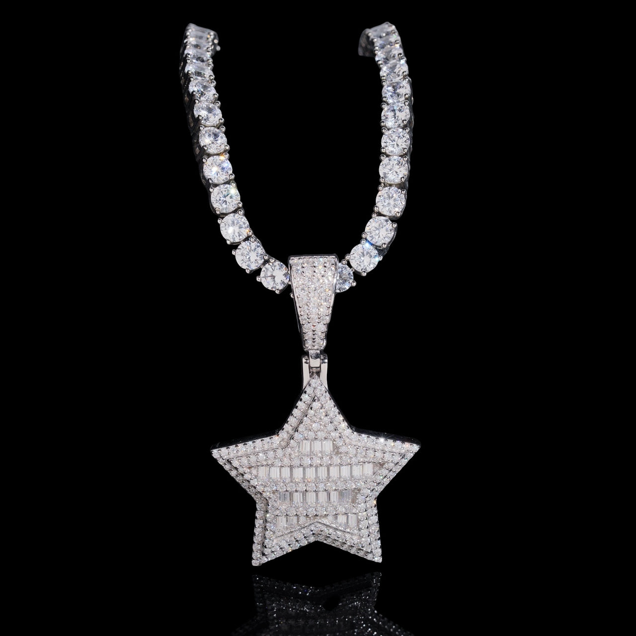 Colgante de estrella de baguette con diamante de laboratorio – Oro de 14k