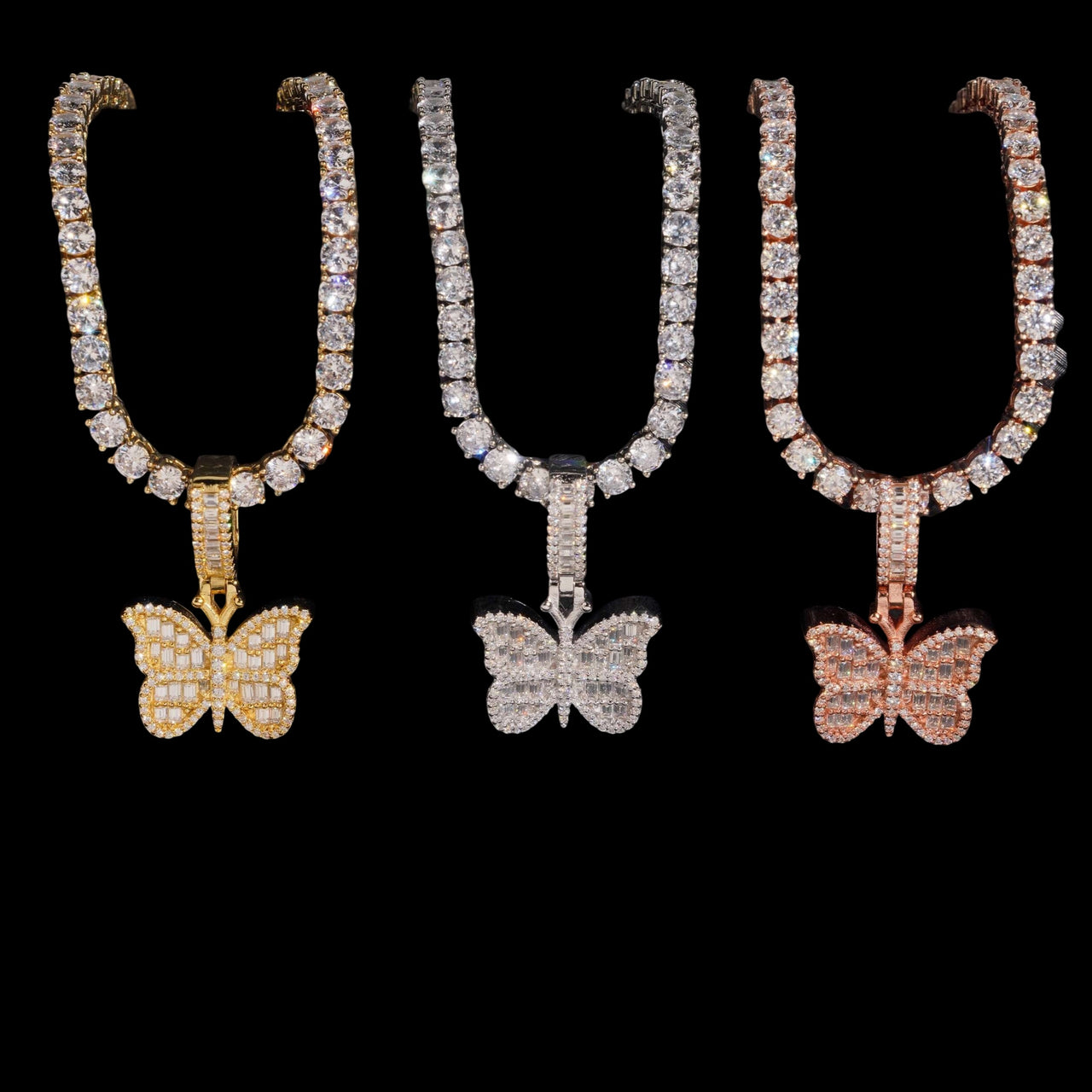 Colgante de Mariposa Baguette con Diamantes de Laboratorio – Oro de 14k