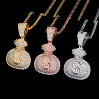 Colgante de bolsa de dinero con diamante de laboratorio – Oro de 14k