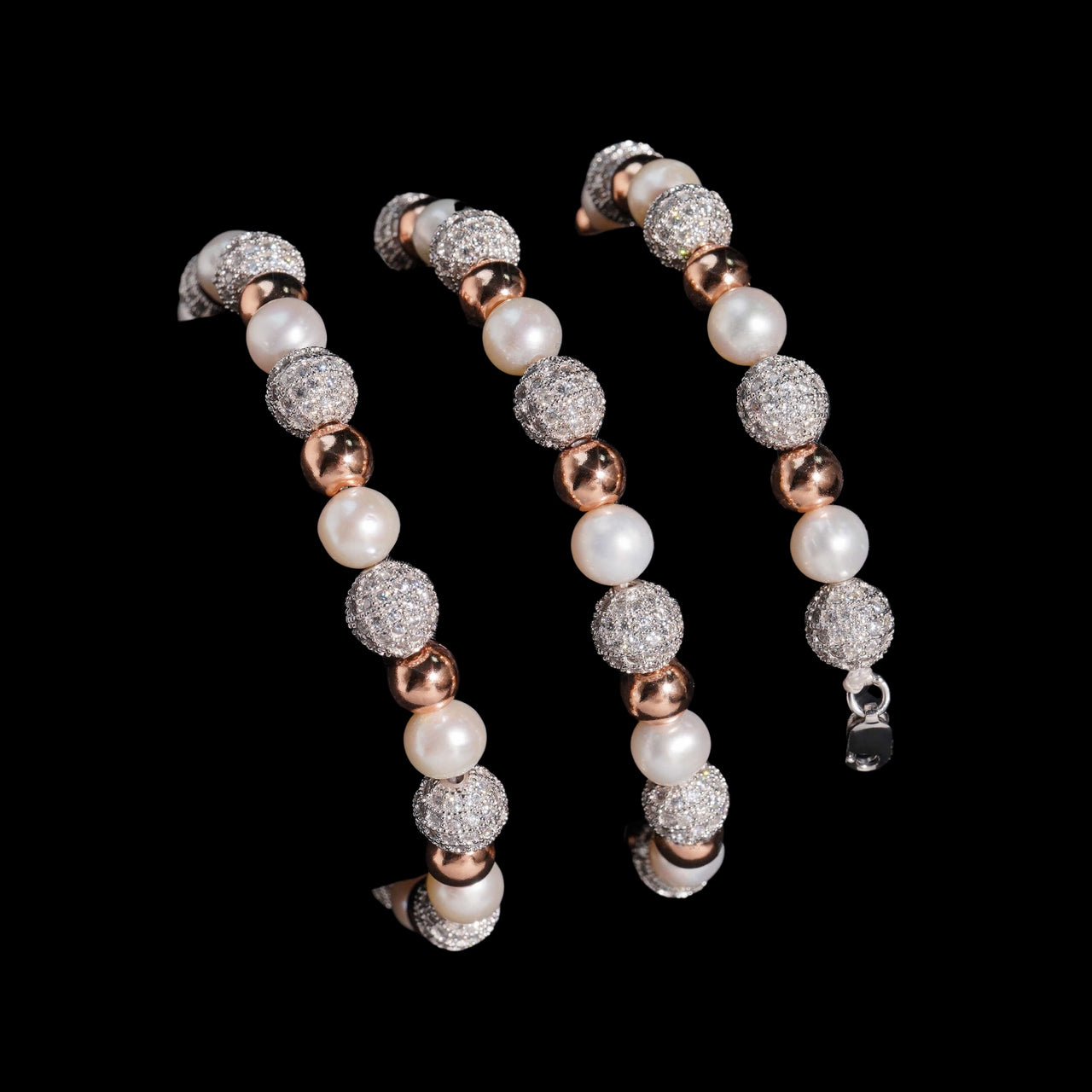Collar de perlas y bolas pavé – Oro de 14k con diamantes de laboratorio