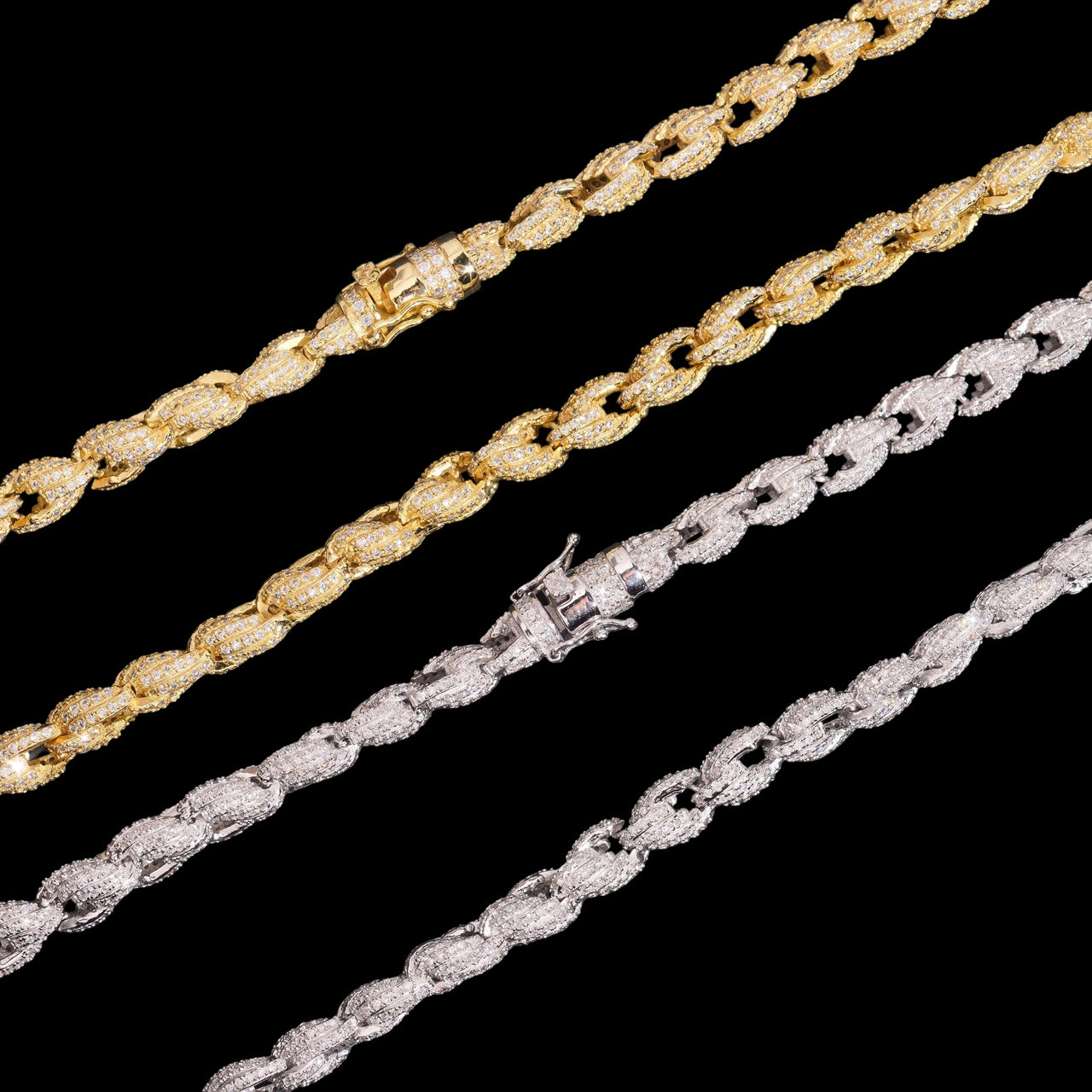 Collar de Cuerda Trenzada de 7.5MM con Pavé Completo – Moissanita de Oro de 14k