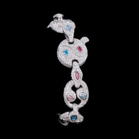 Pulsera con diamantes de laboratorio en forma de flor Yin Yang rosa y azul – Oro de 14k
