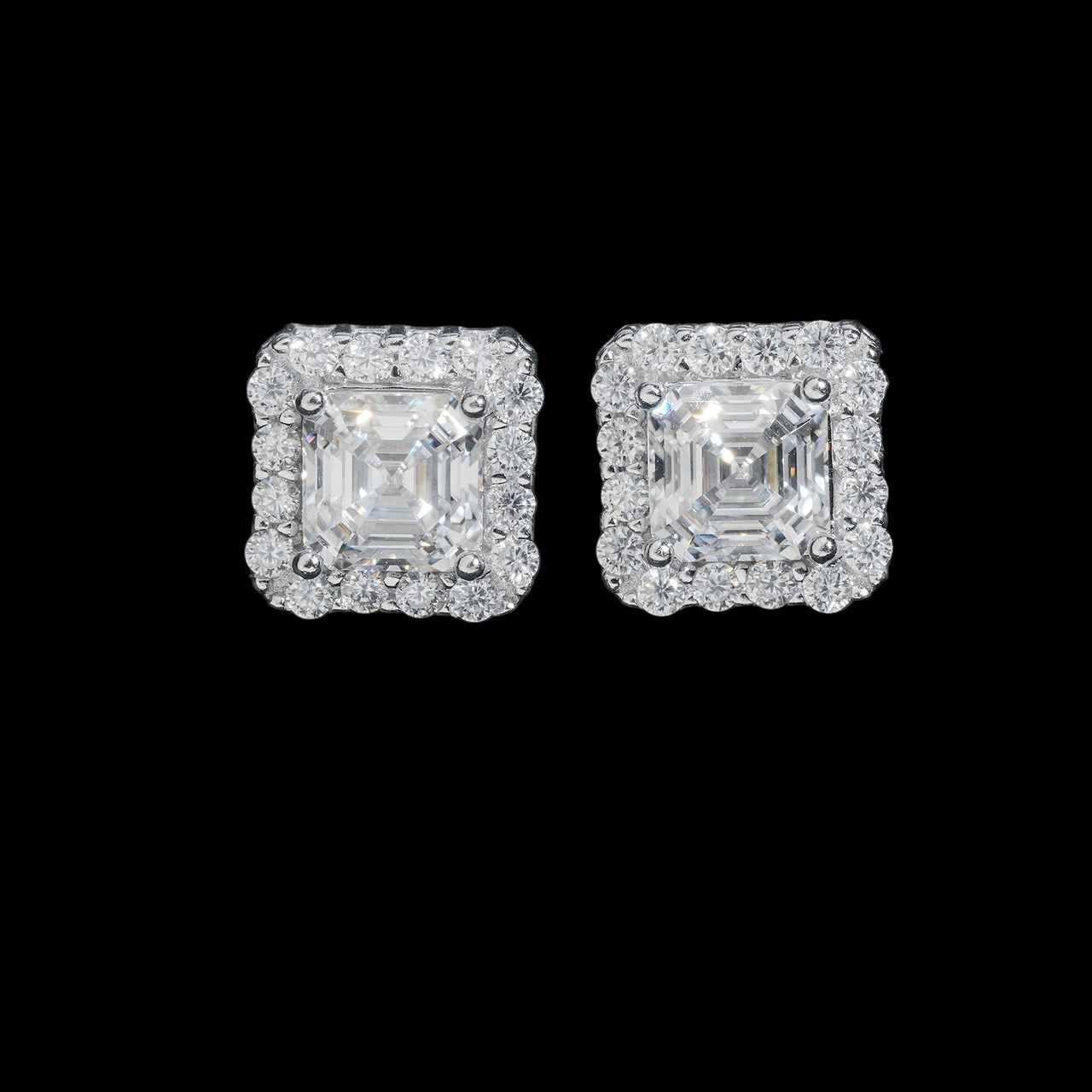 Aretes de halo cuadrados de corte Asscher con diamantes de laboratorio – Oro de 14k
