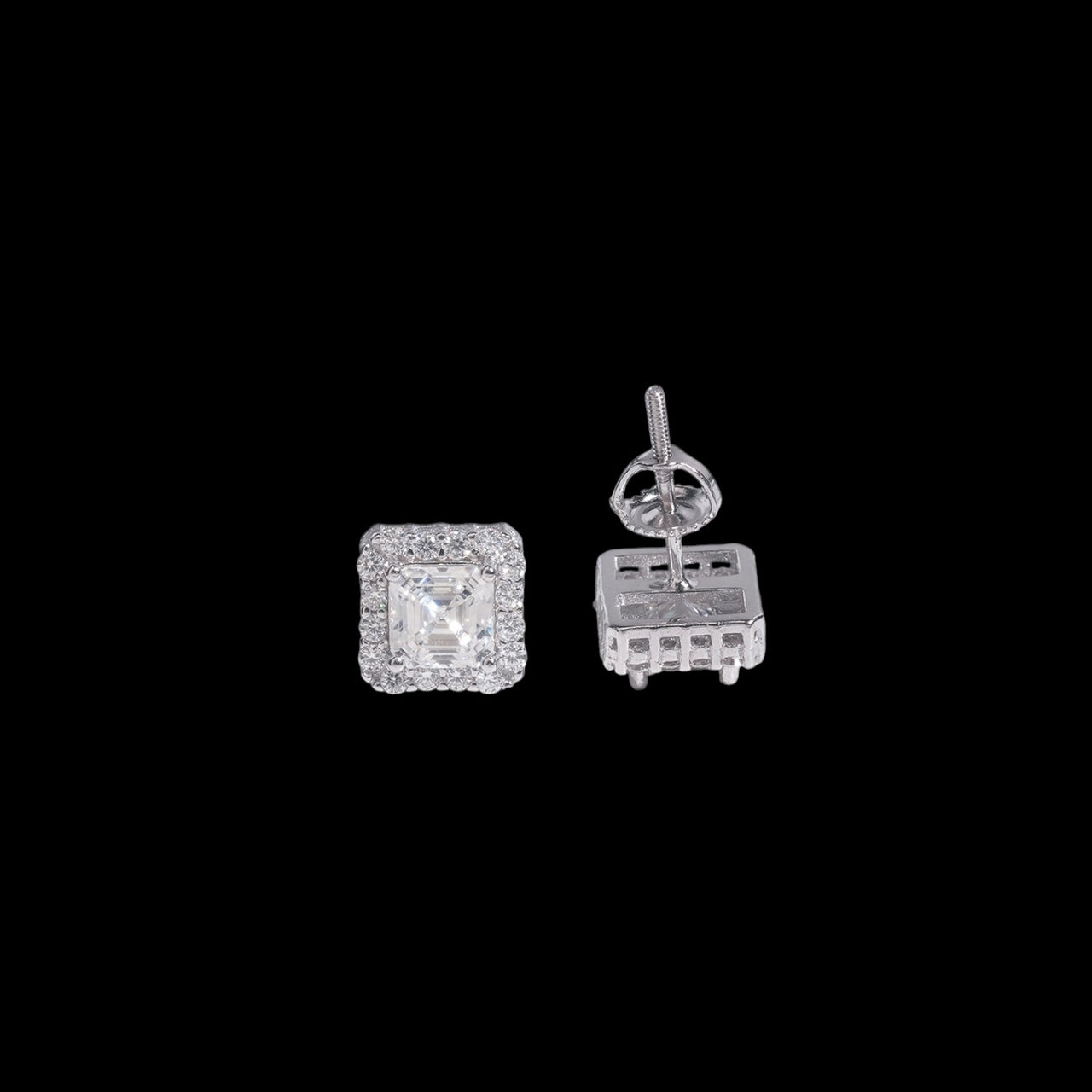 Aretes de halo cuadrados de corte Asscher con diamantes de laboratorio – Oro de 14k