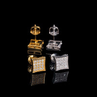 Pendientes de botón cuadrados con pavé de racimo de diamantes de laboratorio – Oro de 14k