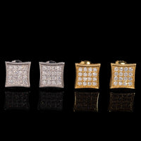 Pendientes de botón cuadrados con pavé de racimo de diamantes de laboratorio – Oro de 14k