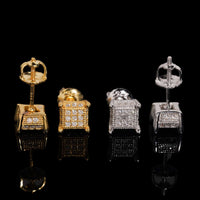 Pendientes de botón cuadrados con pavé de racimo de diamantes de laboratorio – Oro de 14k