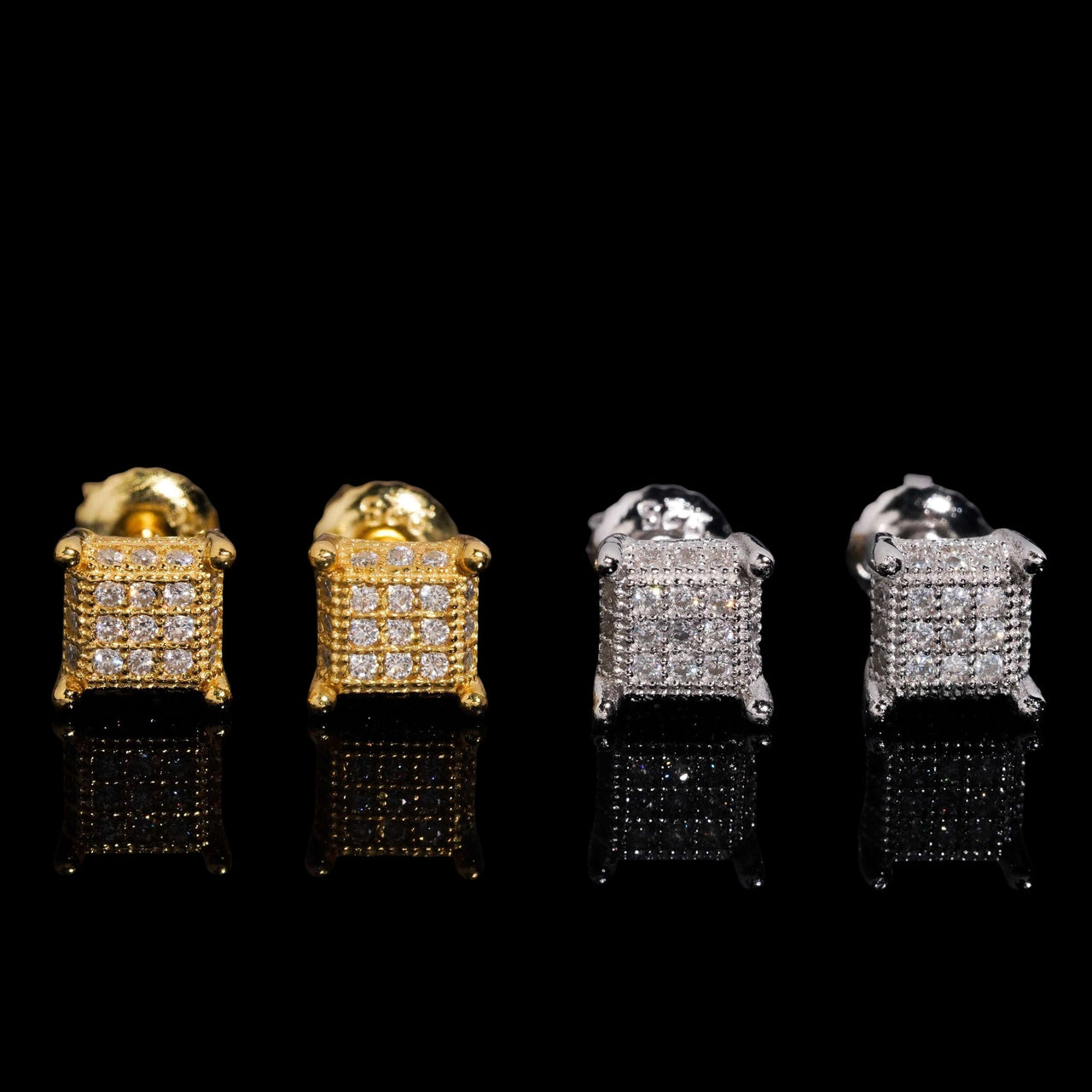 Pendientes de botón cuadrados con pavé de racimo de diamantes de laboratorio – Oro de 14k