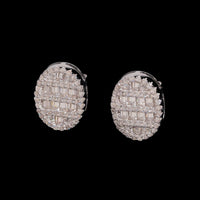 Aretes tipo dormilona con forma de óvalo y baguette en racimo de diamantes de laboratorio – Oro de 14k