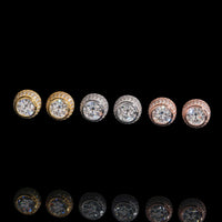 Pendientes de botón con forma de círculo y doble halo con pavé de diamante cultivado – Oro de 14k
