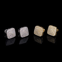 Aretes cuadrados de racimo tipo halo doble pavé con diamantes creados en laboratorio – Oro de 14k
