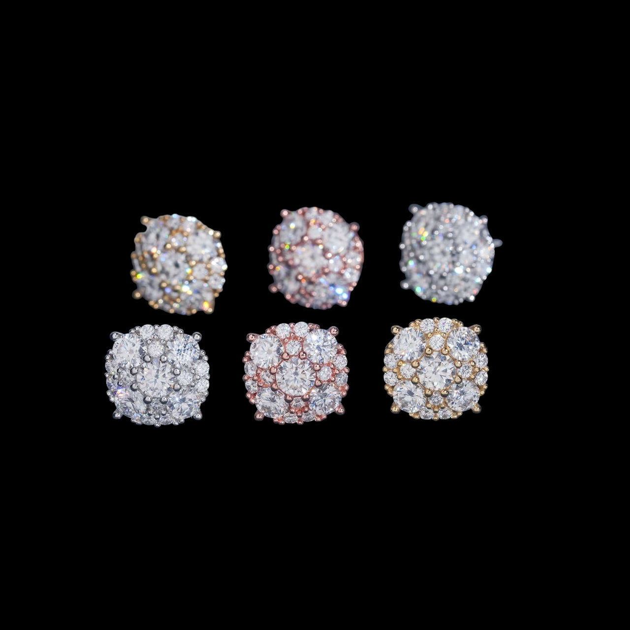 Pendientes de botón con forma de círculo y doble halo con pavé de diamante cultivado – Oro de 14k