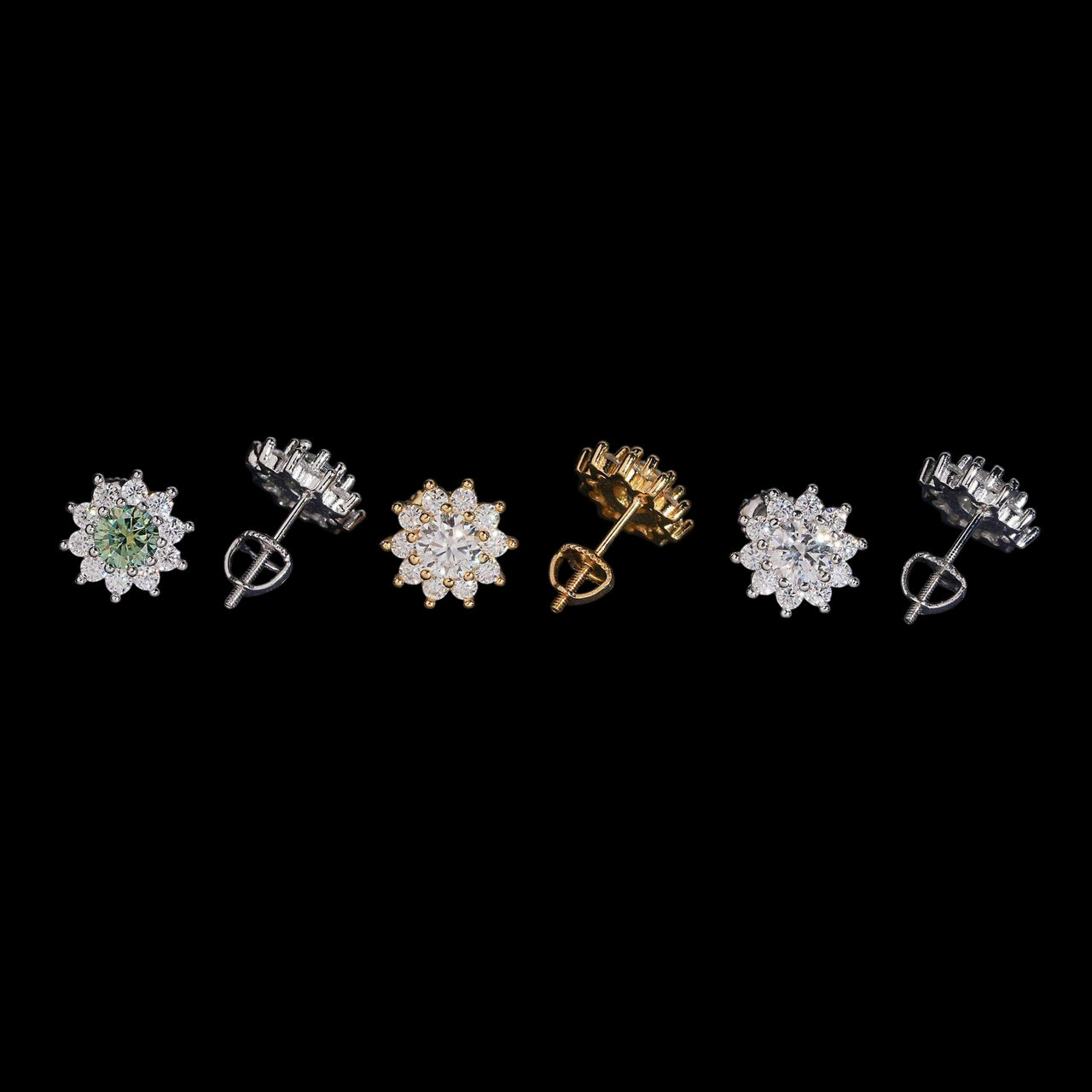 Pendientes de botón con forma de racimo de flores circulares, diamantes de laboratorio – Oro de 14k