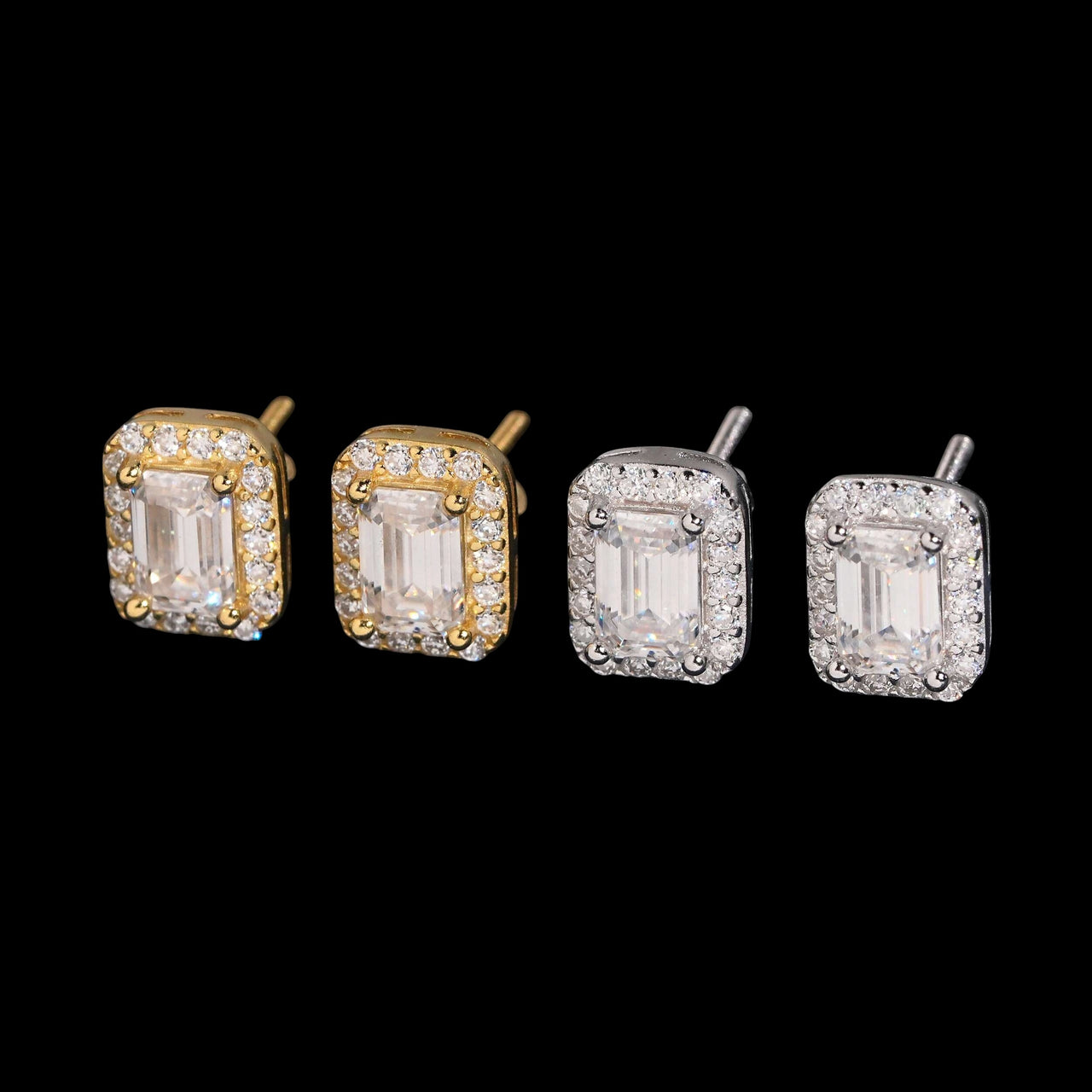 Pendientes de Halo Cuadrados con Corte Esmeralda y Diamantes de Laboratorio – Oro de 14k