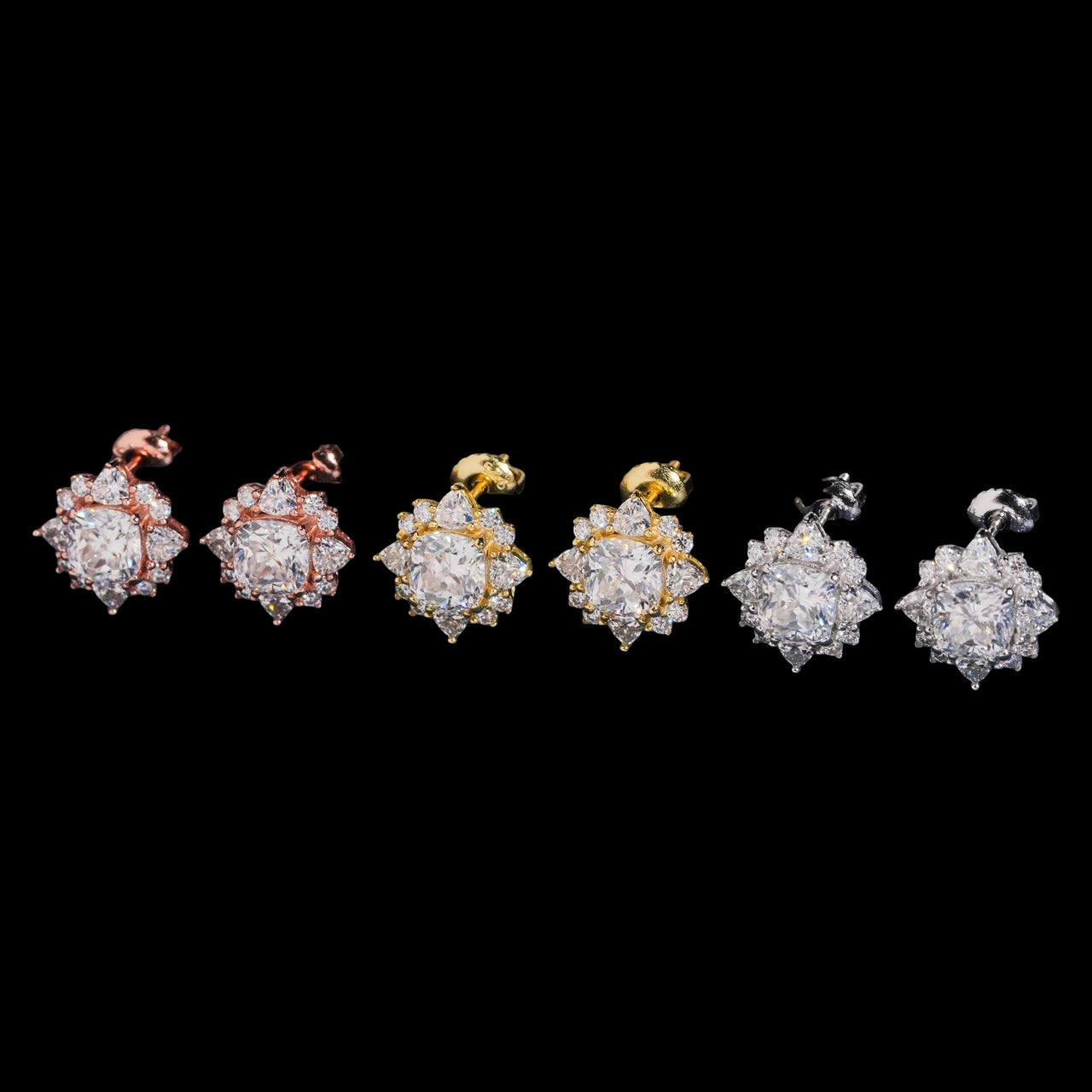 Pendientes de botón con forma de racimo de flores circulares, diamantes de laboratorio – Oro de 14k