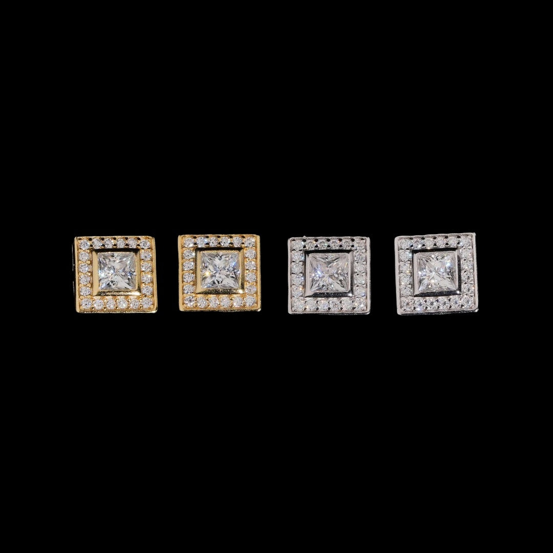 Pendientes de racimo con corte princesa cuadrado, diamantes de laboratorio – Oro de 14k